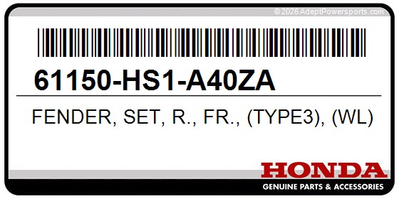 Honda 61150-HS1-A40ZA Fender, Set, R., Fr., (Type3), (Wl)