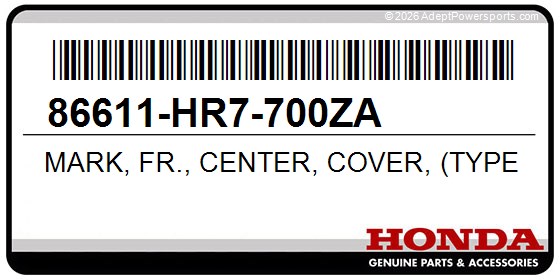 Honda 86611-HR7-700ZA Mark, Fr., Center, Cover, (Type1)