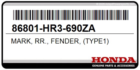 Honda 86801-HR3-690ZA Mark, Rr., Fender, (Type1)