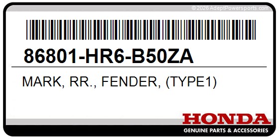 Honda 86801-HR6-B50ZA Mark, Rr., Fender, (Type1)