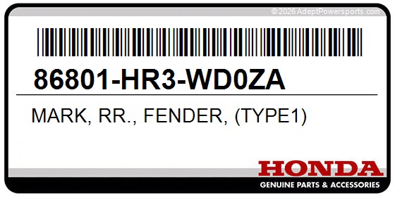 Honda 86801-HR3-WD0ZA Mark, Rr., Fender, (Type1)