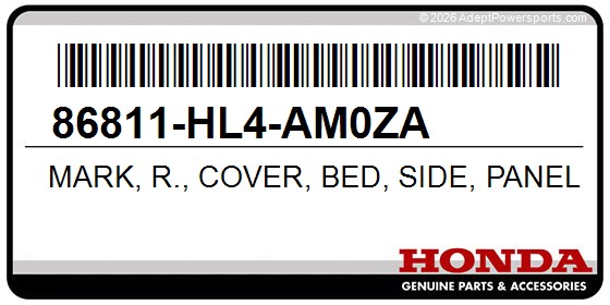 Honda 86811-HL4-AM0ZA Mark, R., Cover, Bed, Side, Panel, (Type2)