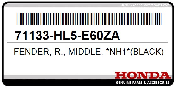 Honda 71133-HL5-E60ZA Fender, R., Middle, *Nh1*(Black)