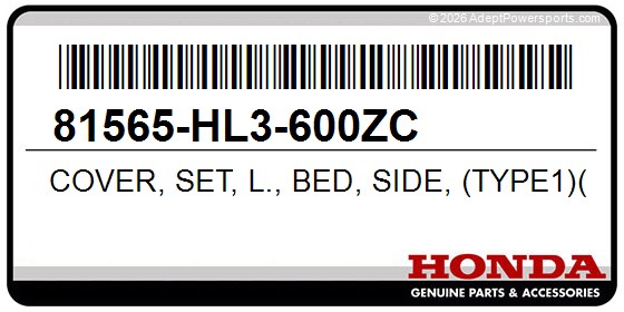 Honda 81565-HL3-600ZC Cover, Set, L., Bed, Side, (Type1)(Wl)
