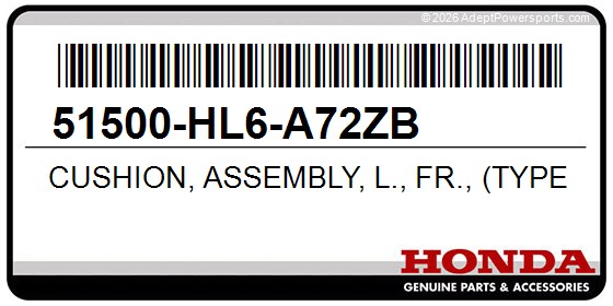 Honda 51500-HL6-A72ZB Cushion, Assembly, L., Fr., (Type2), (Fox)