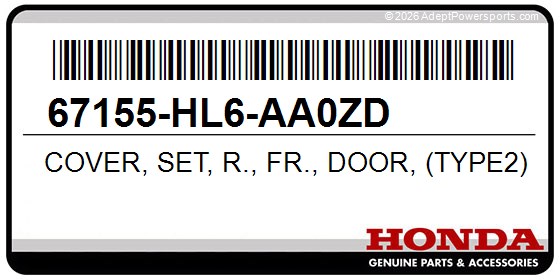 Honda 67155-HL6-AA0ZD Cover, Set, R., Fr., Door, (Type2)(Wl)