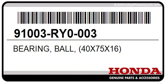Honda 91003-RY0-003 Bearing, Ball, (40X75x16)