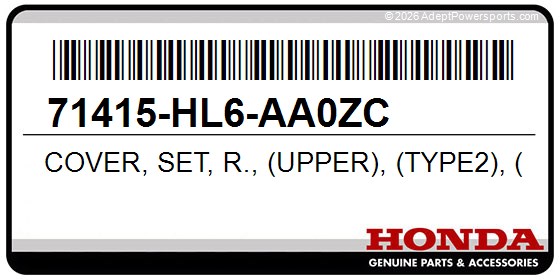 Honda 71415-HL6-AA0ZC Cover, Set, R., (Upper), (Type2), (Wl)