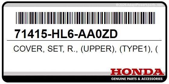 Honda 71415-HL6-AA0ZD Cover, Set, R., (Upper), (Type1), (Wl)