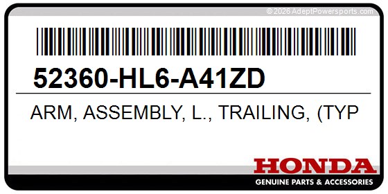 Honda 52360-HL6-A41ZD Arm, Assembly, L., Trailing, (Type6)