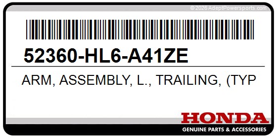 Honda 52360-HL6-A41ZE Arm, Assembly, L., Trailing, (Type1)