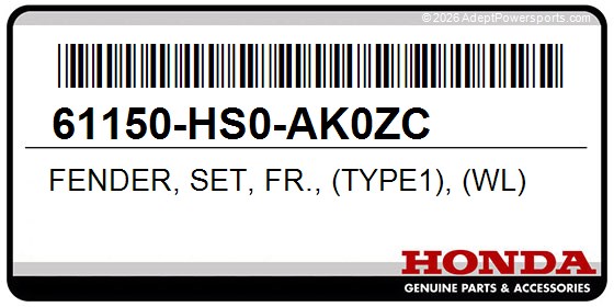 Honda 61150-HS0-AK0ZC Fender, Set, Fr., (Type1), (Wl)