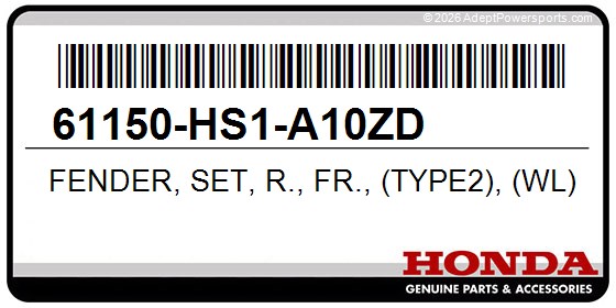 Honda 61150-HS1-A10ZD Fender, Set, R., Fr., (Type2), (Wl)