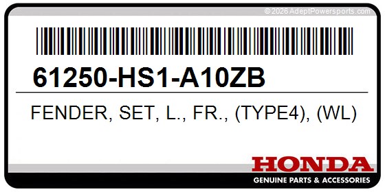Honda 61250-HS1-A10ZB Fender, Set, L., Fr., (Type4), (Wl)