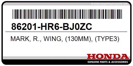 Honda 86201-HR6-BJ0ZC Mark, R., Wing, (130Mm), (Type3)