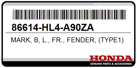 Honda 86614-HL4-A90ZA Mark, B, L., Fr., Fender, (Type1)