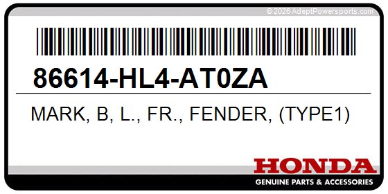 Honda 86614-HL4-AT0ZA Mark, B, L., Fr., Fender, (Type1)