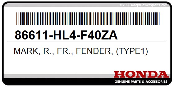 Honda 86611-HL4-F40ZA Mark, R., Fr., Fender, (Type1)