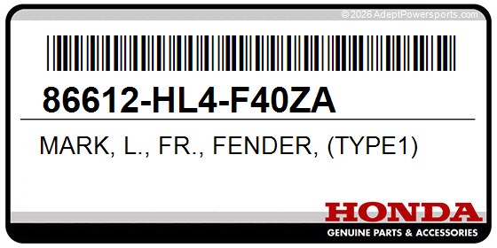 Honda 86612-HL4-F40ZA Mark, L., Fr., Fender, (Type1)
