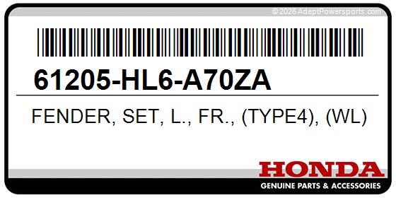 Honda 61205-HL6-A70ZA Fender, Set, L., Fr., (Type4), (Wl)