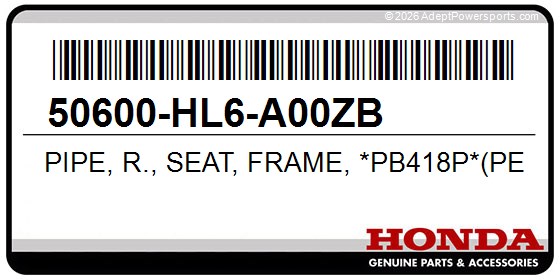 Honda 50600-HL6-A00ZB Pipe, R., Seat, Frame, *Pb418p*(Pearl, Arc, Blue)