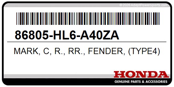 Honda 86805-HL6-A40ZA Mark, C, R., Rr., Fender, (Type4)
