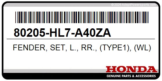 Honda 80205-HL7-A40ZA Fender, Set, L., Rr., (Type1), (Wl)