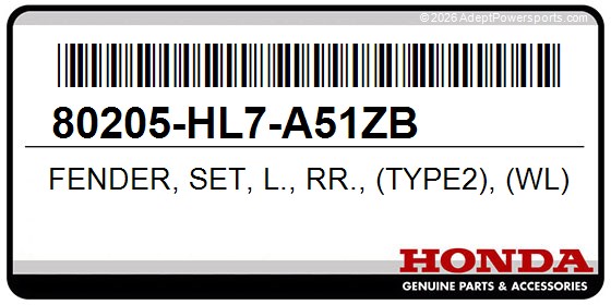 Honda 80205-HL7-A51ZB Fender, Set, L., Rr., (Type2), (Wl)