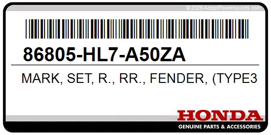Honda 86805-HL7-A50ZA Mark, Set, R., Rr., Fender, (Type3)