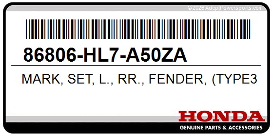 Honda 86806-HL7-A50ZA Mark, Set, L., Rr., Fender, (Type3)