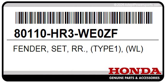 Honda 80110-HR3-WE0ZF Fender, Set, Rr., (Type1), (Wl)