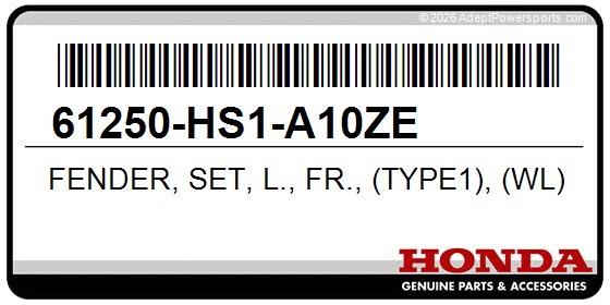 Honda 61250-HS1-A10ZE Fender, Set, L., Fr., (Type1), (Wl)