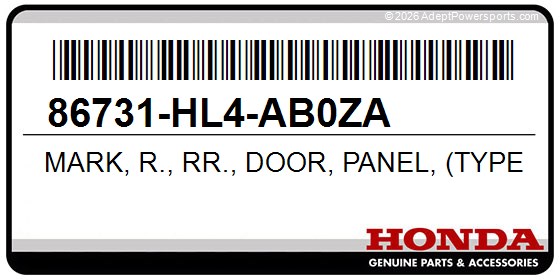Honda 86731-HL4-AB0ZA Mark, R., Rr., Door, Panel, (Type1)