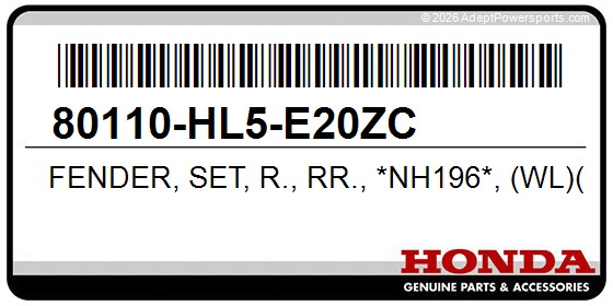 Honda 80110-HL5-E20ZC Fender, Set, R., Rr., *Nh196*, (Wl)(Ross, White)