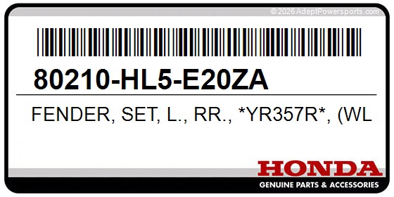 Honda 80210-HL5-E20ZA Fender, Set, L., Rr., *Yr357r*, (Wl)(Moose, Brown, R)