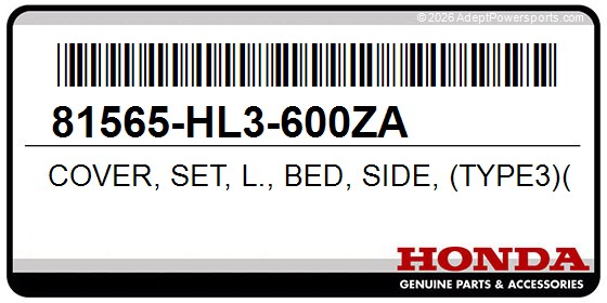 Honda 81565-HL3-600ZA Cover, Set, L., Bed, Side, (Type3)(Wl)