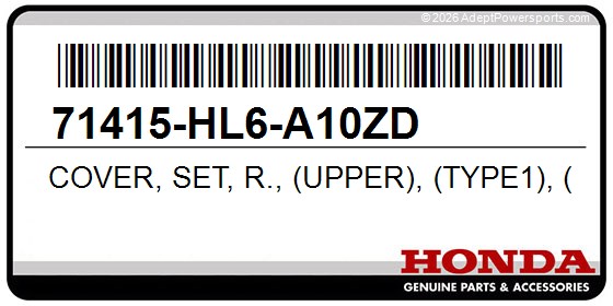 Honda 71415-HL6-A10ZD Cover, Set, R., (Upper), (Type1), (Wl)