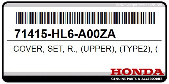 Honda 71415-HL6-A00ZA Cover, Set, R., (Upper), (Type2), (Wl)