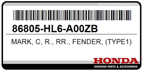 Honda 86805-HL6-A00ZB Mark, C, R., Rr., Fender, (Type1)