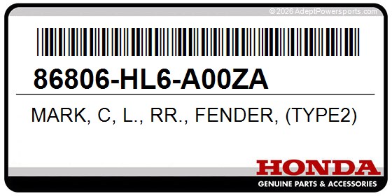 Honda 86806-HL6-A00ZA Mark, C, L., Rr., Fender, (Type2)