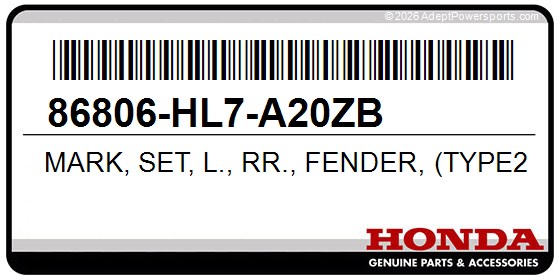 Honda 86806-HL7-A20ZB Mark, Set, L., Rr., Fender, (Type2)