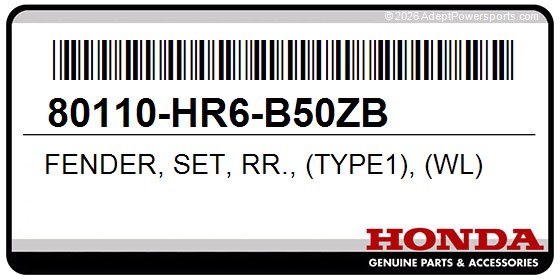 Honda 80110-HR6-B50ZB Fender, Set, Rr., (Type1), (Wl)