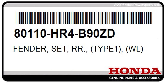 Honda 80110-HR4-B90ZD Fender, Set, Rr., (Type1), (Wl)