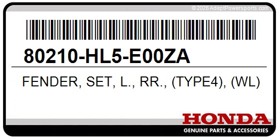 Honda 80210-HL5-E00ZA Fender, Set, L., Rr., (Type4), (Wl)