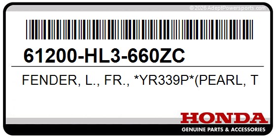 Honda 61200-HL3-660ZC Fender, L., Fr., *Yr339p*(Pearl, Tangelo, Orange)