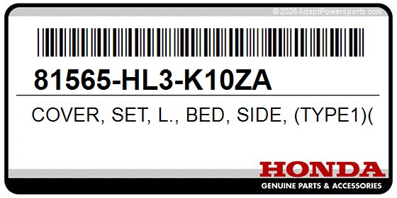 Honda 81565-HL3-K10ZA Cover, Set, L., Bed, Side, (Type1)(Wl)