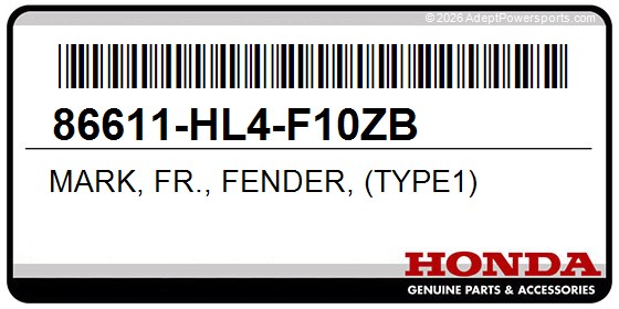 Honda 86611-HL4-F10ZB Mark, Fr., Fender, (Type1)