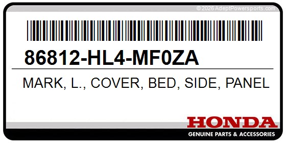 Honda 86812-HL4-MF0ZA Mark, L., Cover, Bed, Side, Panel, (Type1), (Pearl, Proton, Blue, R)