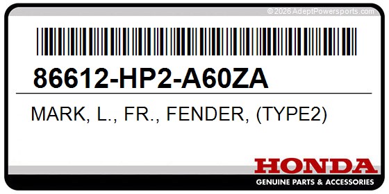 Honda 86612-HP2-A60ZA Mark, L., Fr., Fender, (Type2)