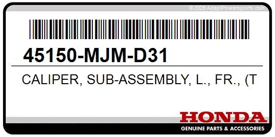 Honda 45150-MJM-D31 Caliper, Sub-Assembly, L., Fr., (Tokiko)